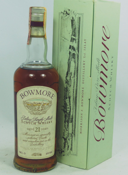 Bowmore 21 Years old red Stripe on Capsule - old Style